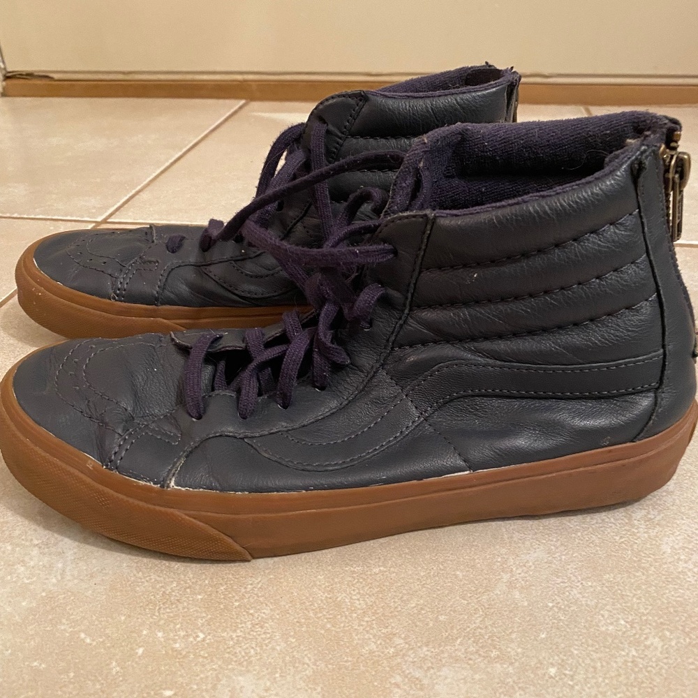 Vans Sk8-Hi mens zip-up navy faux leather size 9.0